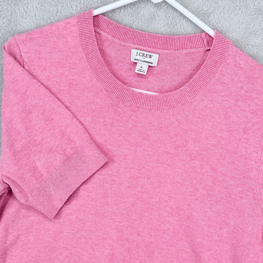 J Crew with Cashmere Short Sleeve Sweater Women Large Pink Cotton Crew Neck